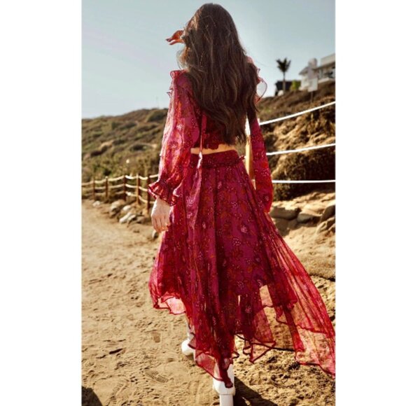 💥INSANELY BEAUTIFUL💥Cleobella Bohimian Gypsy Asymmetrical Skirt in Maroon - Picture 8 of 15